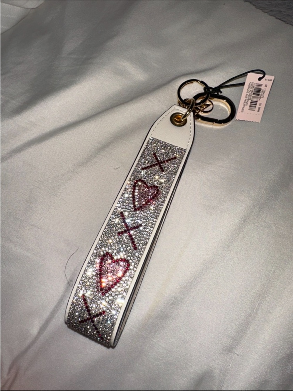 Sparkling White Crystal 'XOX' Heart Wristlet Keychain